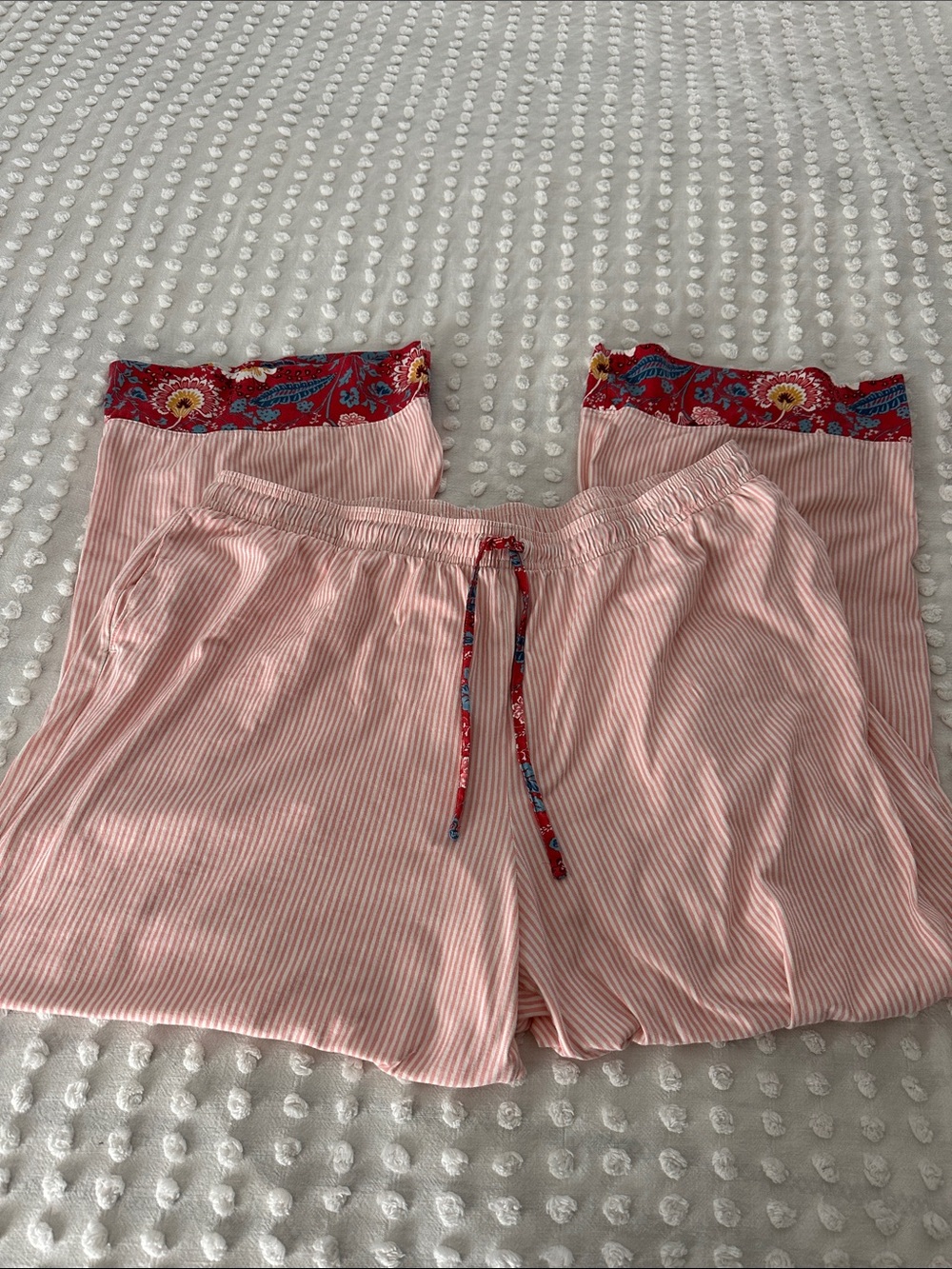 Garnet Hill Organic Cotton Pink Striped Pajama Set with Floral Trim - Picture 5 of 5